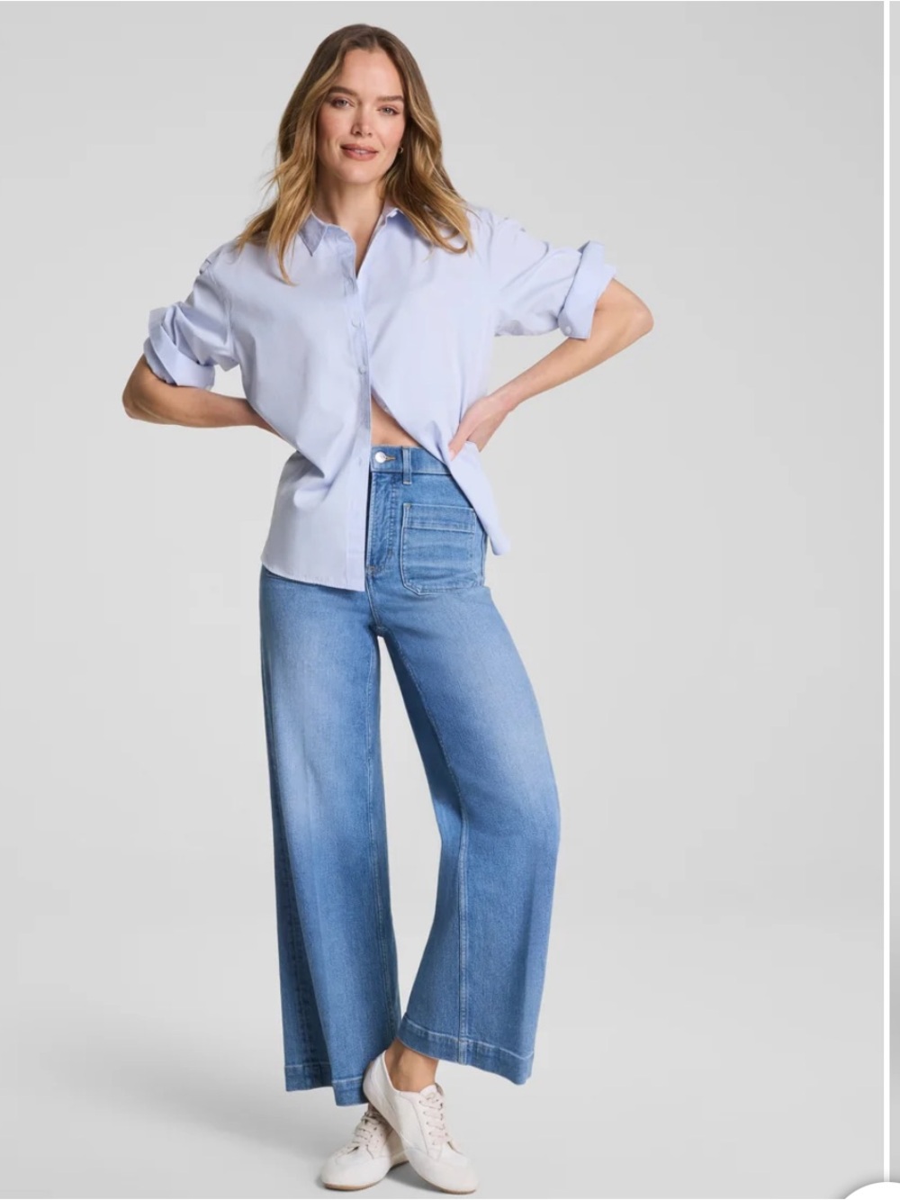 SPANX Cropped Wide Leg Jeans with Patch Pockets